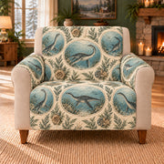 Plesiosaur Lagoon Cameos sofa cover on a beige armchair