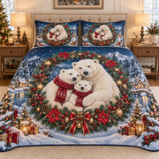Polar bear family Christmas winter quilt set, view 1, AI-generated product mockup