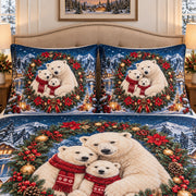 Polar bear family Christmas winter quilt set, view 2, AI-generated product mockup