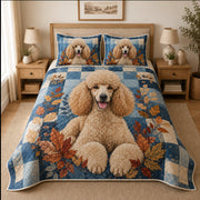 Poodle autumn patchwork quilt bedding set