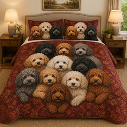 Colorful Poodle Portrait Quilt Set, Patchwork Dogs