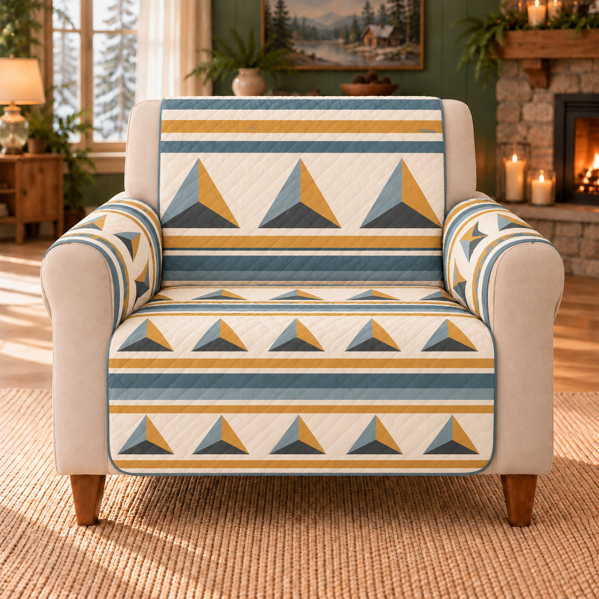Prism Light Bands sofa cover on a beige armchair
