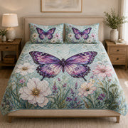 Purple Butterfly Wildflower Meadow quilt design with coordinating pillow shams