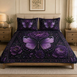 Dark Purple Butterfly Botanical Quilt Set