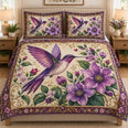 Purple Hummingbird Floral Quilt Set