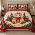 Christmas Teddy Bear Quilt Set, Red Bow and Gifts, Gift for Teddy Bear Lovers