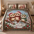 Christmas Owls Quilt Set, Snowy Branch and Santa Hats, Gift for Owl Lovers