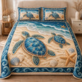 Sea Turtle Quilt Set, Ocean Waves and Seashell Border, Gift for Turtle Lovers