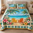Tropical Beach Quilt Set, Adirondack Chairs and Palm Trees, Gift for Beach Lovers