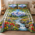 Mountain Stream Quilt Set, Wildflowers Birch Trees and Alpine Peaks, Gift for Nature Lovers