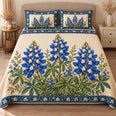 Bluebonnet Quilt Set, Blue Wildflowers and Ivory Garden, Gift for Flower Lovers