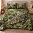 Alligator Quilt Set, Mossy Wetland and Green Reeds, Gift for Wildlife Lovers