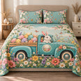 Easter Bunny Quilt Set, Teal Pickup Truck and Painted Eggs, Gift for Bunny Lovers