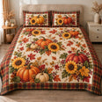 Autumn Harvest Quilt Set, Pumpkins Sunflowers and Tartan, Gift for Fall Lovers