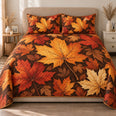 Autumn Maple Quilt Set, Layered Orange Gold and Crimson Leaves, Gift for Fall Lovers