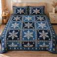 Winter Snowflake Quilt Set, Navy Blue and Ivory Patchwork, Gift for Winter Lovers
