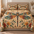 Dragonfly Quilt Set, Jewel Tone Wings and Folk Florals, Gift for Dragonfly Lovers