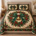Christmas Bell Quilt Set, Green Bow Holly and Festive Wreath, Gift for Christmas Lovers
