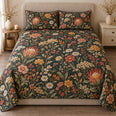 Dark Botanical Quilt Set, Wildflowers and Protea, Gift for Flower Lovers