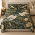 Japanese Crane Quilt Set, Pine Trees and Peonies, Gift for Bird Lovers