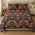 Tiger Floral Quilt Set, Mirrored Tigers and Pink Blooms, Gift for Tiger Lovers