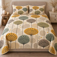 Retro Botanical Quilt Set, Mustard and Sage Seed Heads, Gift for Plant Lovers