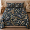 Raven Botanical Quilt Set, Blue Birds and Winding Branches, Gift for Raven Lovers