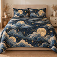 Celestial Night Quilt Set, Golden Moons Stars and Clouds, Gift for Moon Lovers