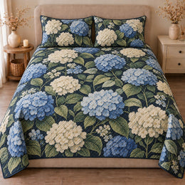 Hydrangea Garden Quilt Set, Blue and White Flower Clusters, Gift for Hydrangea Lovers