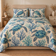 Sea Turtle Quilt Set, Blue Coral and Coastal Motifs, Gift for Turtle Lovers