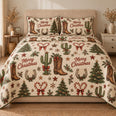 Western Christmas Quilt Set, Cowboy Boots Cactus and Trees, Gift for Western Decor Lovers