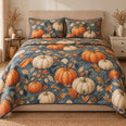 Autumn Pumpkin Quilt Set, Orange and Ivory Harvest Blooms, Gift for Fall Decor Lovers