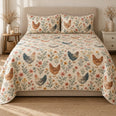 Farmhouse Chicken Quilt Set, Garden Hens and Wildflowers, Gift for Chicken Lovers