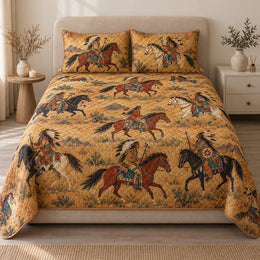Western Horse Quilt Set, Desert Riders and Vintage Motifs, Gift for Horse Lovers