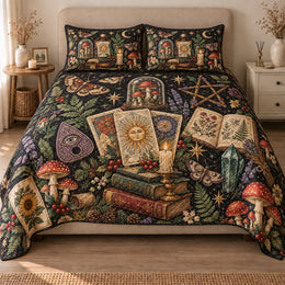 Witchy Library Quilt Set, Tarot Cards Books and Mushrooms, Gift for Witchy Decor Lovers