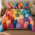 Rainbow Cat Quilt Set, Colorful Smiling Feline Crowd, Gift for Cat Lovers