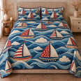 Sailing Adventure Quilt Set, Colorful Boats and Rolling Waves, Gift for Sailing Lovers