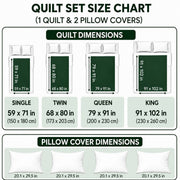 Quilt set size chart in inches