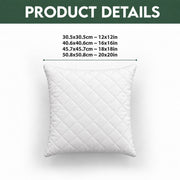 Quilted throw pillow size guide, 12, 16, 18 and 20 inch sizes