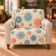 Radiolarian Lace Islands sofa cover on a beige armchair