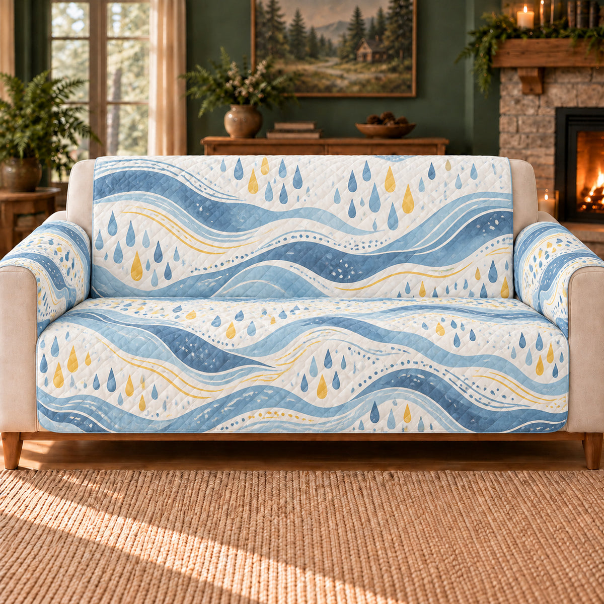 Rain River Bands Sofa Cover, Weather Decor, Gift for Weather Enthusiasts