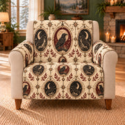 Raven Moon Cameos sofa cover on a beige armchair