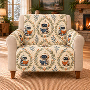 Reading Robot Cameos sofa cover on a beige armchair