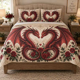Red Dragon Rose Love Quilt Set