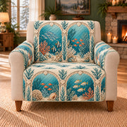 Reef Window Arcade sofa cover on a beige armchair