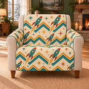 Retro Rocket Chevron sofa cover on a beige armchair