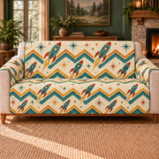 Retro Rocket Chevron sofa cover on a beige sofa