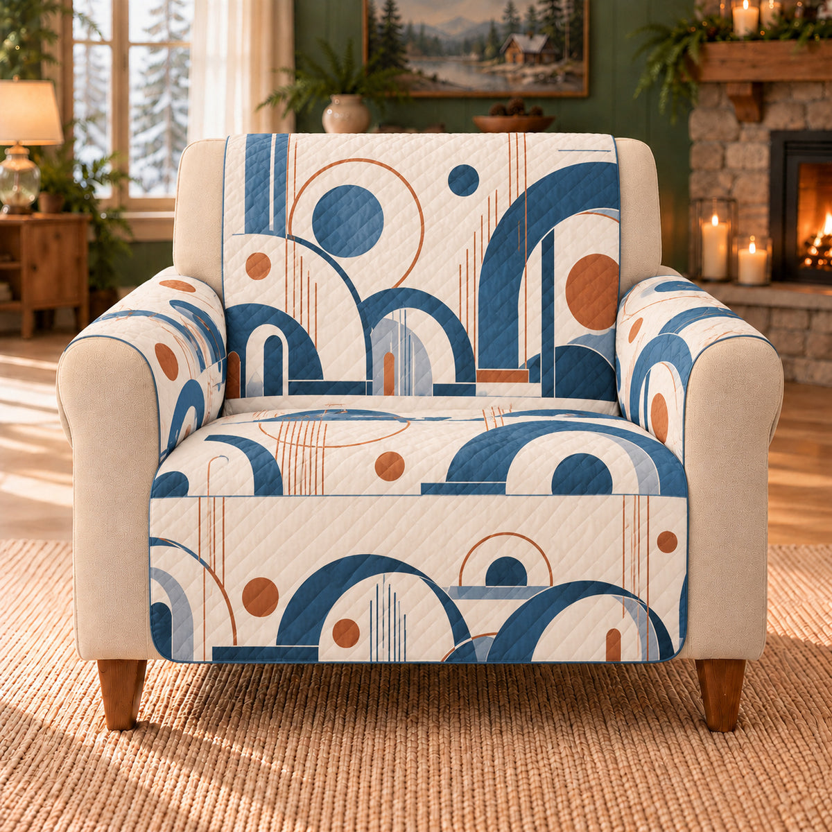 Ring Habitat Arcs sofa cover on a beige armchair