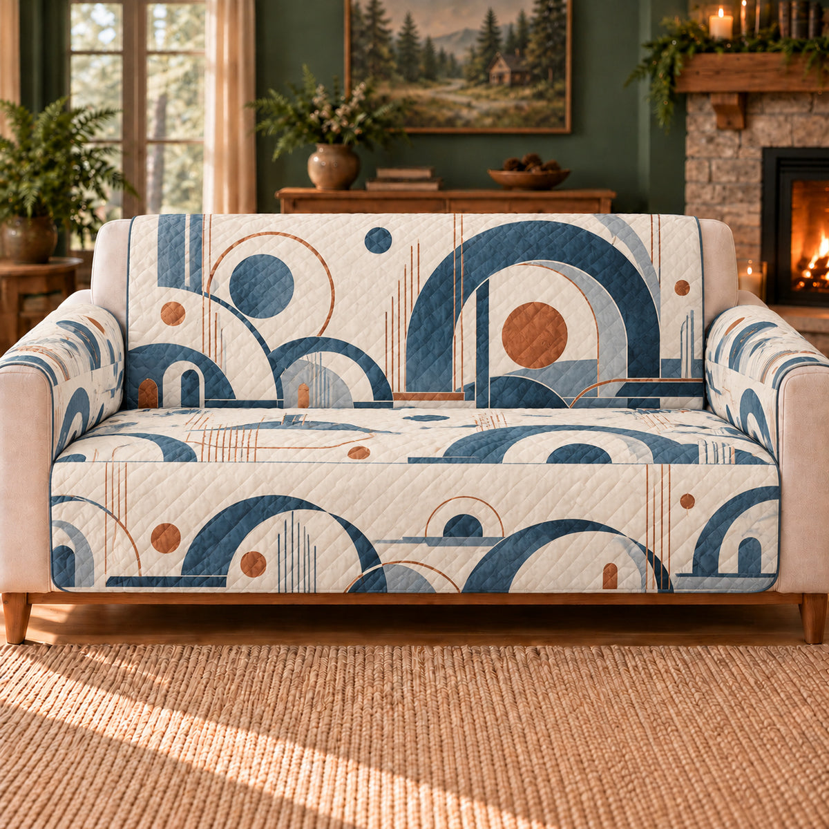 Ring Habitat Arcs sofa cover on a beige sofa