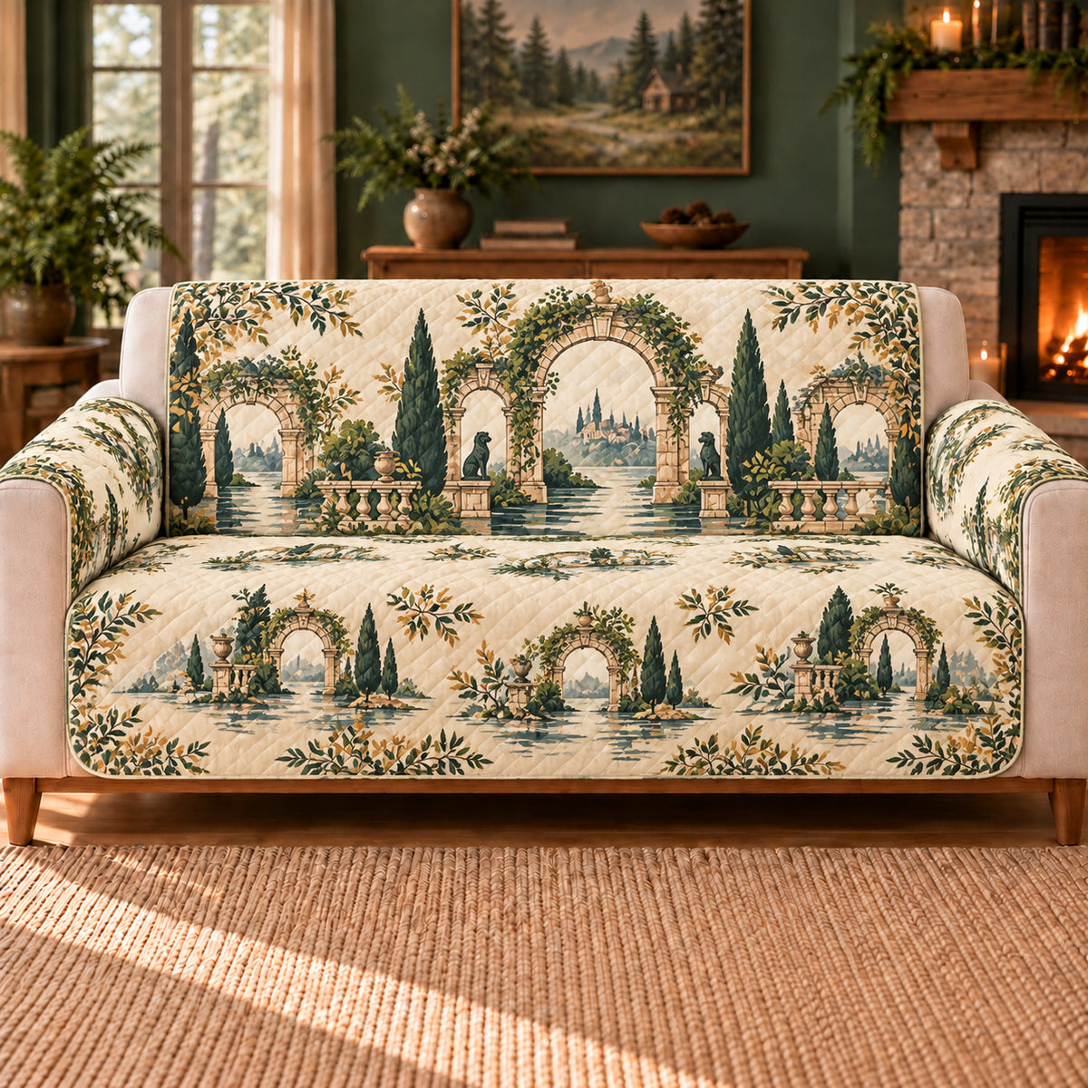 River Gate Arches sofa cover on a beige sofa